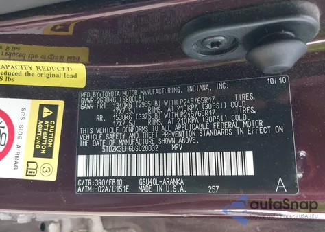 2011 Toyota Highlander Base V6 z USA, uszkodzony, nr VIN 5TDZK3EH6BS028032